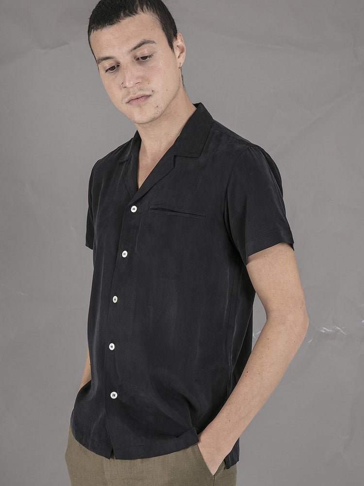 Short Sleeve Camp Collar Shirt - Black - Basic Rights