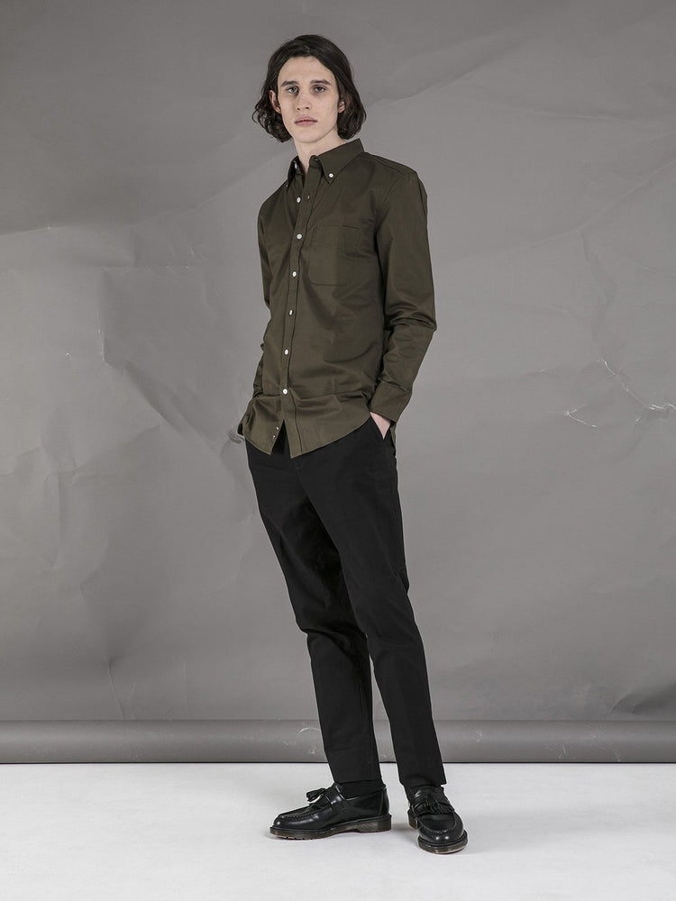 Cotton Button Down Shirt - Olive Green - Basic Rights