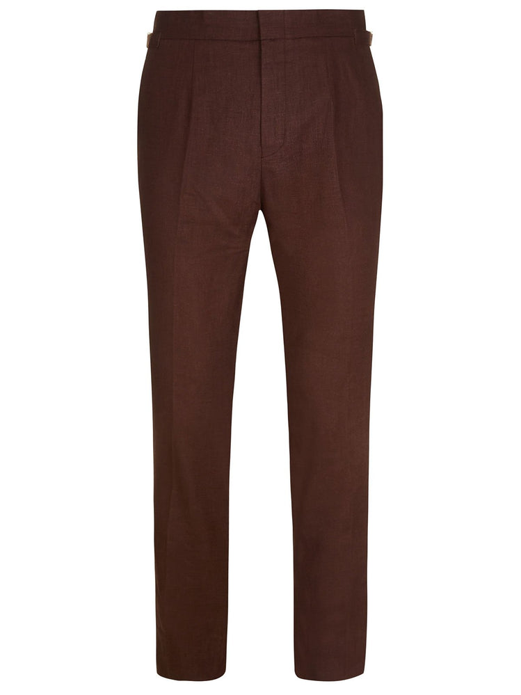 Linen High Waisted Trousers - Brown - Basic Rights