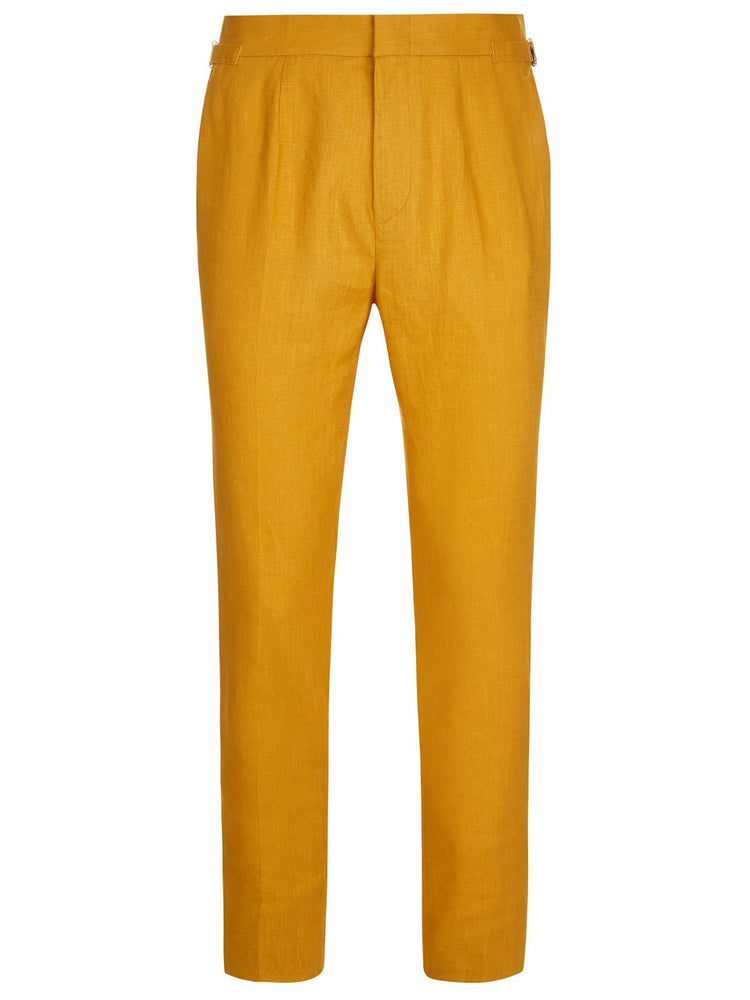 Linen High Waisted Trousers - Mustard - Basic Rights