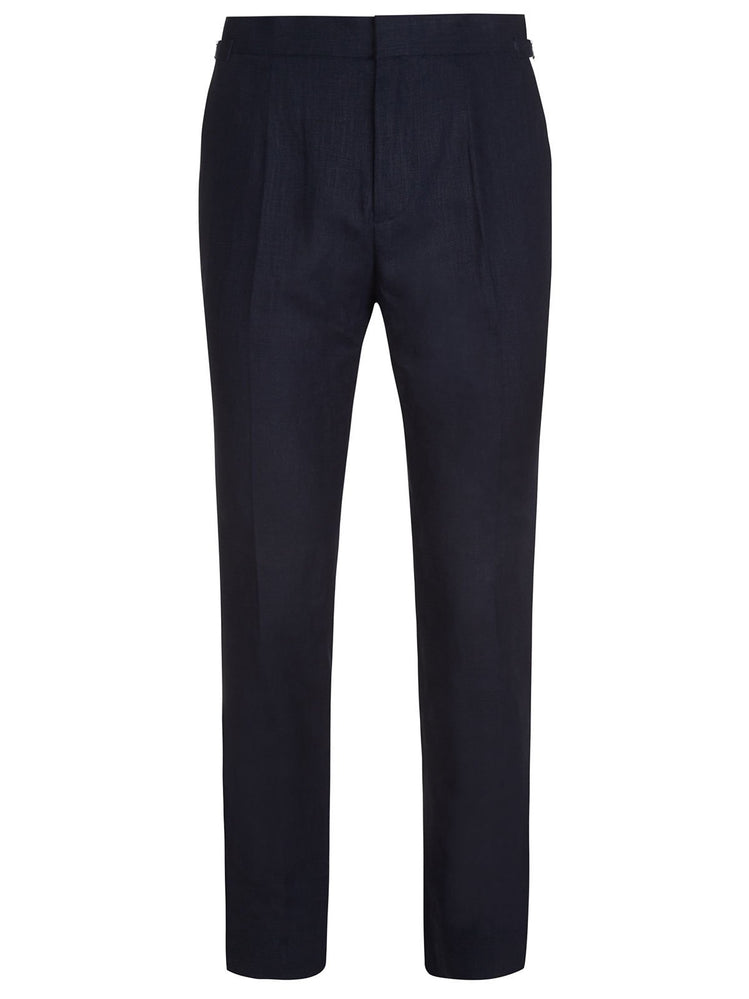 Linen High Waisted Trousers - Navy - Basic Rights