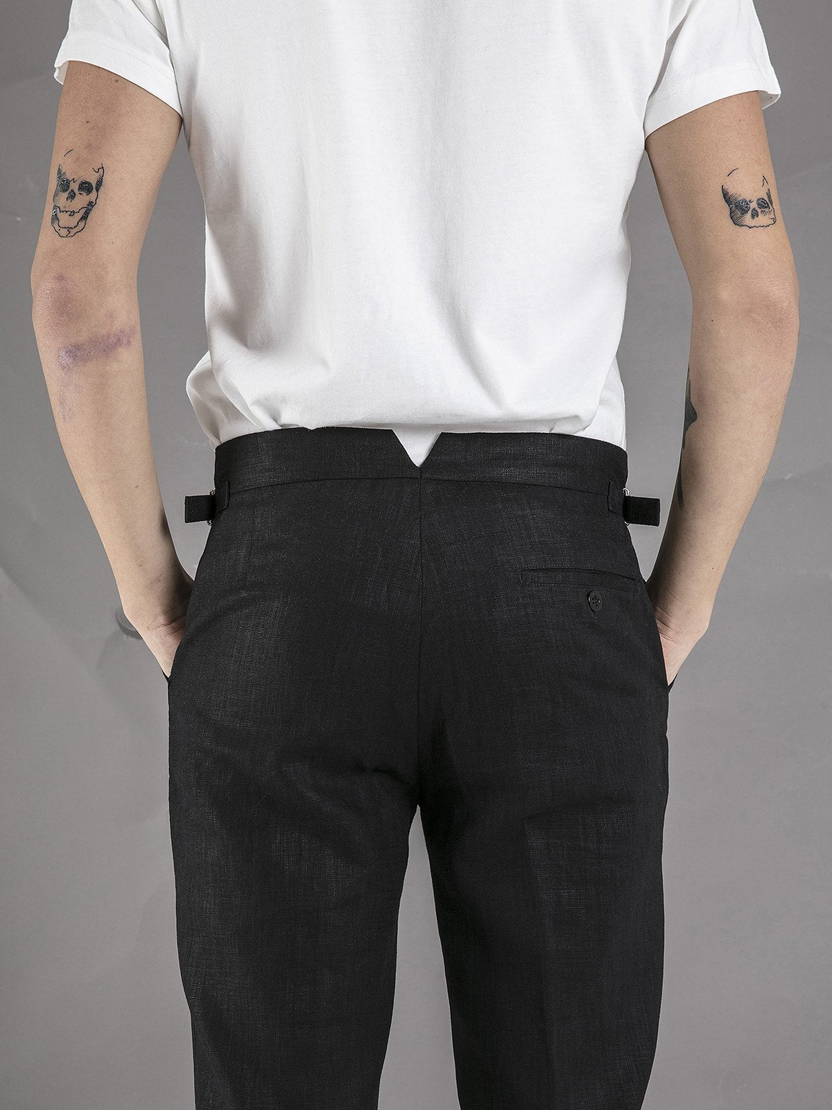 Linen High Waisted Trousers - Black - Basic Rights