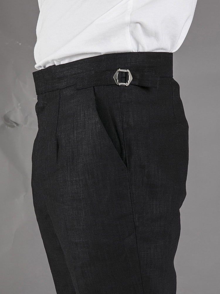 Linen High Waisted Trousers - Black - Basic Rights