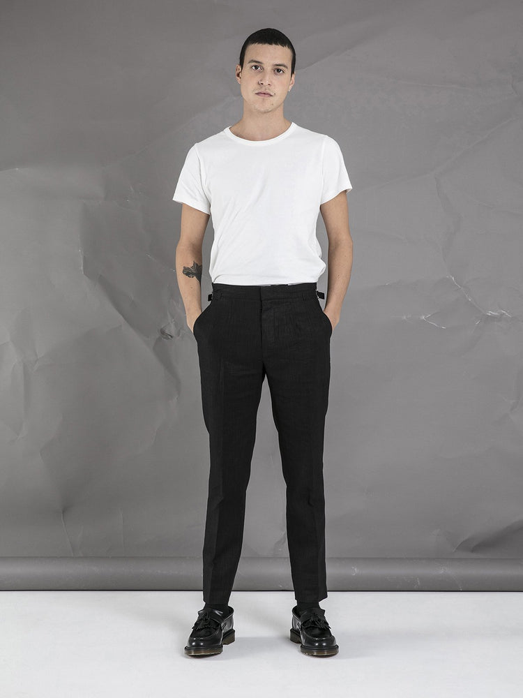 Linen High Waisted Trousers - Black - Basic Rights