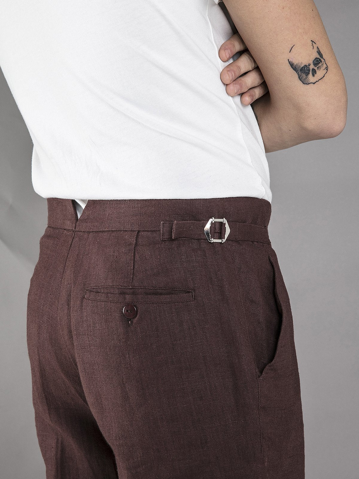 Linen High Waisted Trousers - Brown - Basic Rights