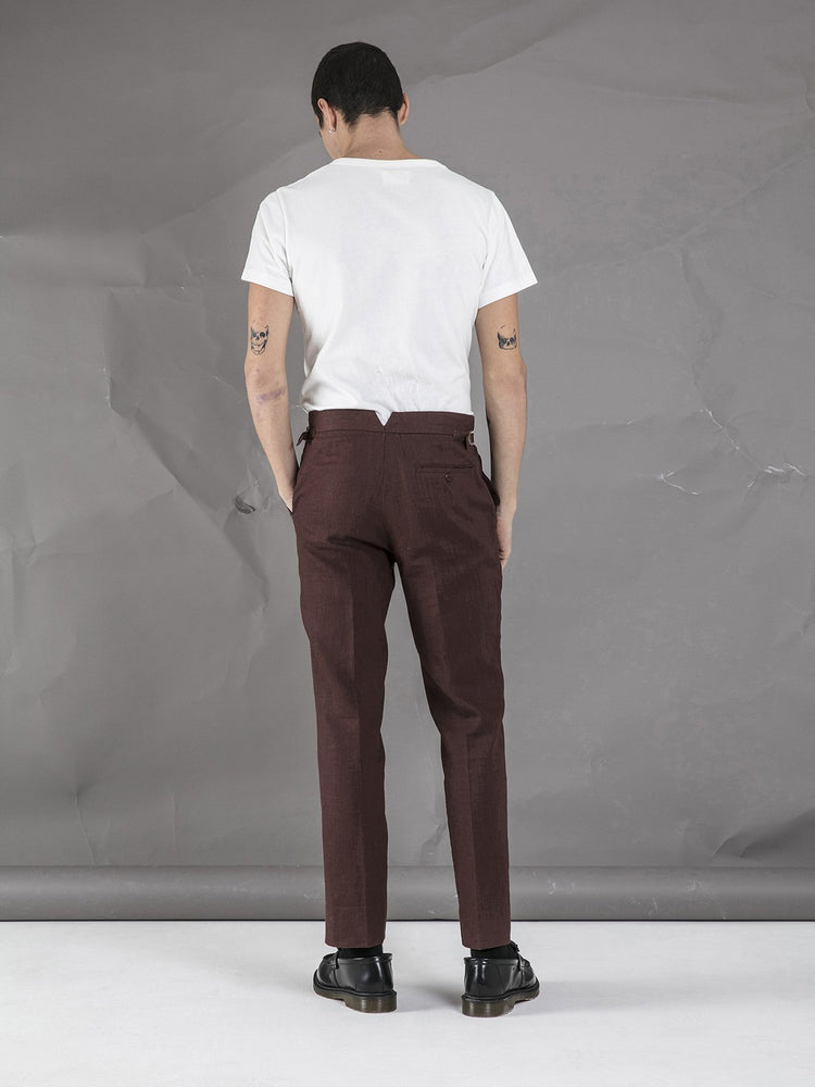 Linen High Waisted Trousers - Brown - Basic Rights