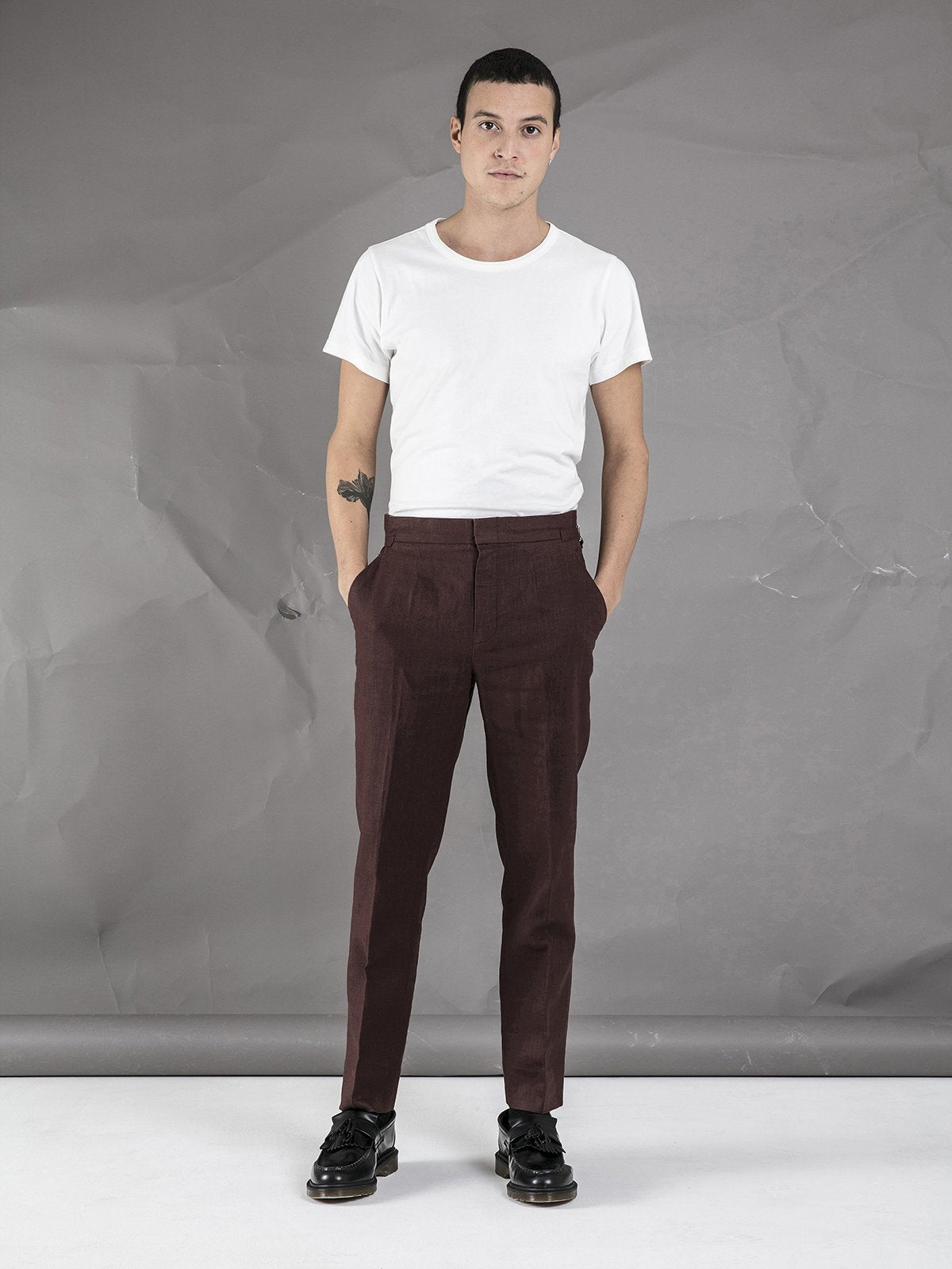 Linen High Waisted Trousers - Brown - Basic Rights