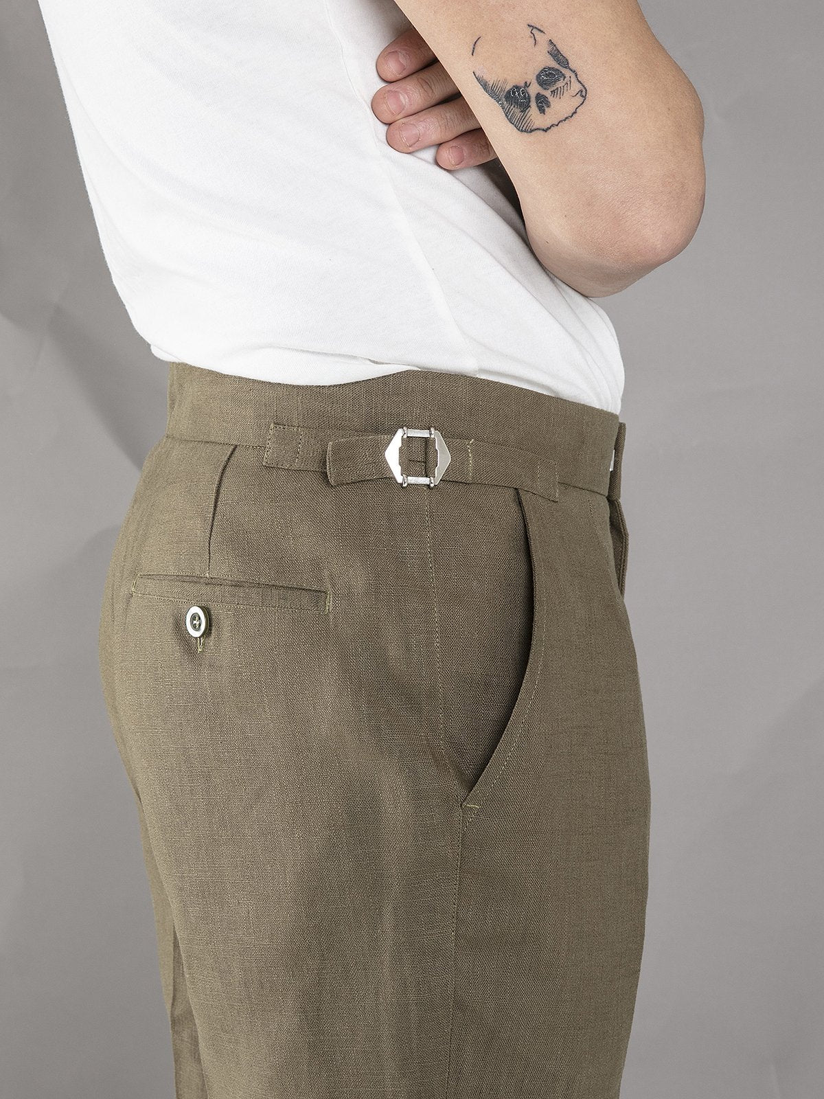 Linen High Waisted Trousers - Green - Basic Rights