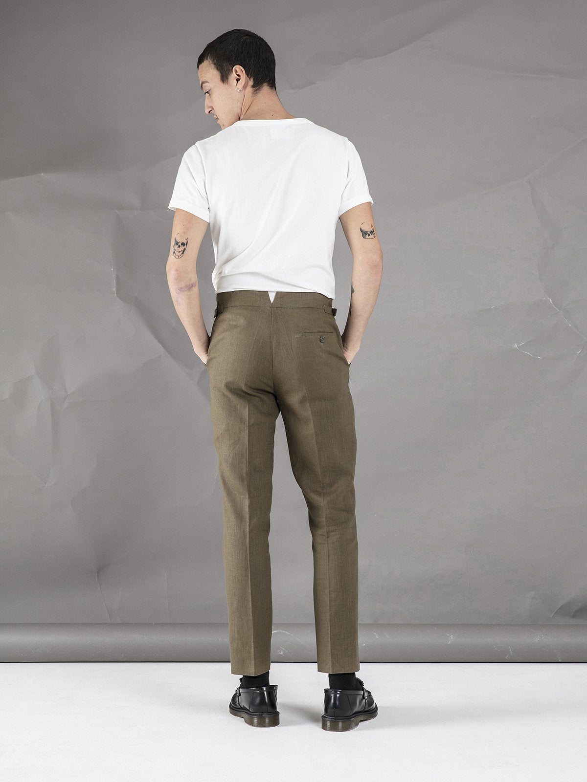 Linen High Waisted Trousers - Green - Basic Rights