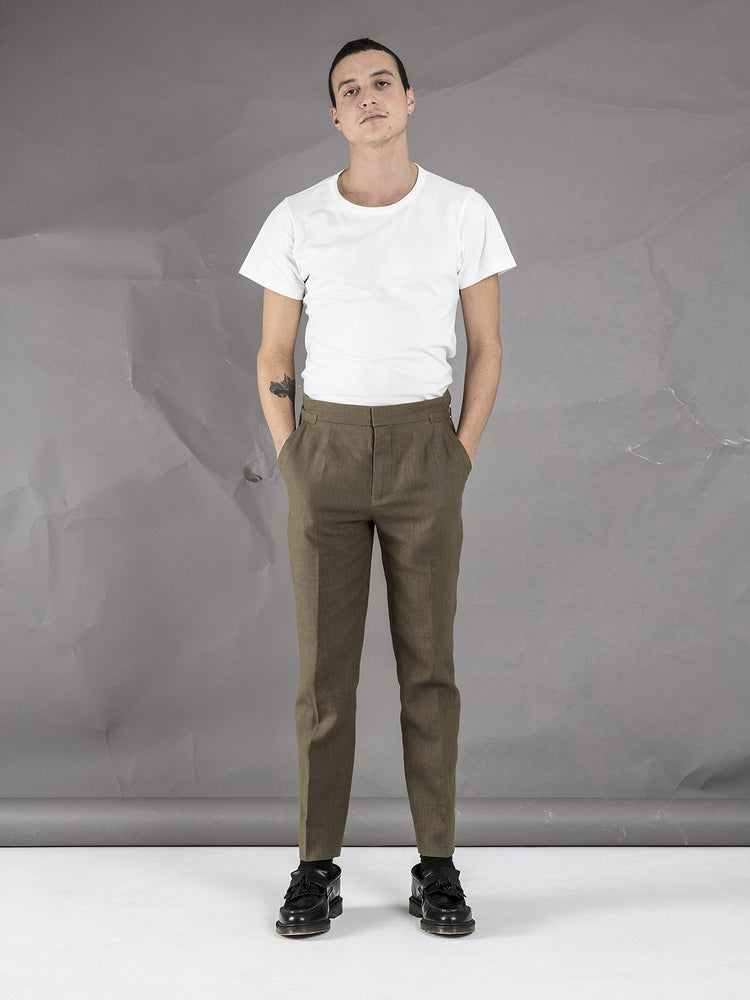 Linen High Waisted Trousers - Green - Basic Rights