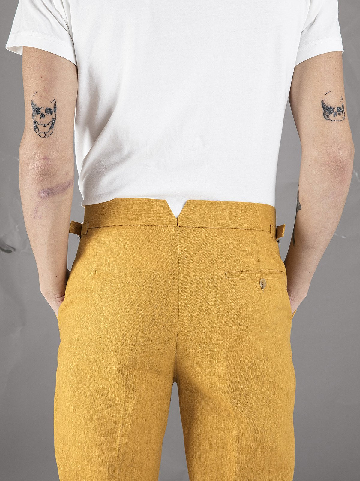 Linen High Waisted Trousers - Mustard - Basic Rights