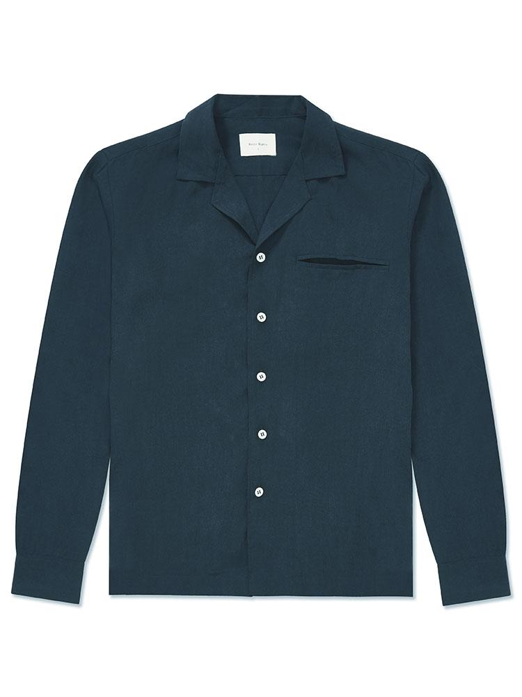 Long Sleeve Camp Collar Shirt - Dark Navy - Basic Rights