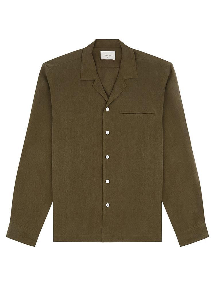 Long Sleeve Camp Collar Shirt - Army Green - Basic Rights