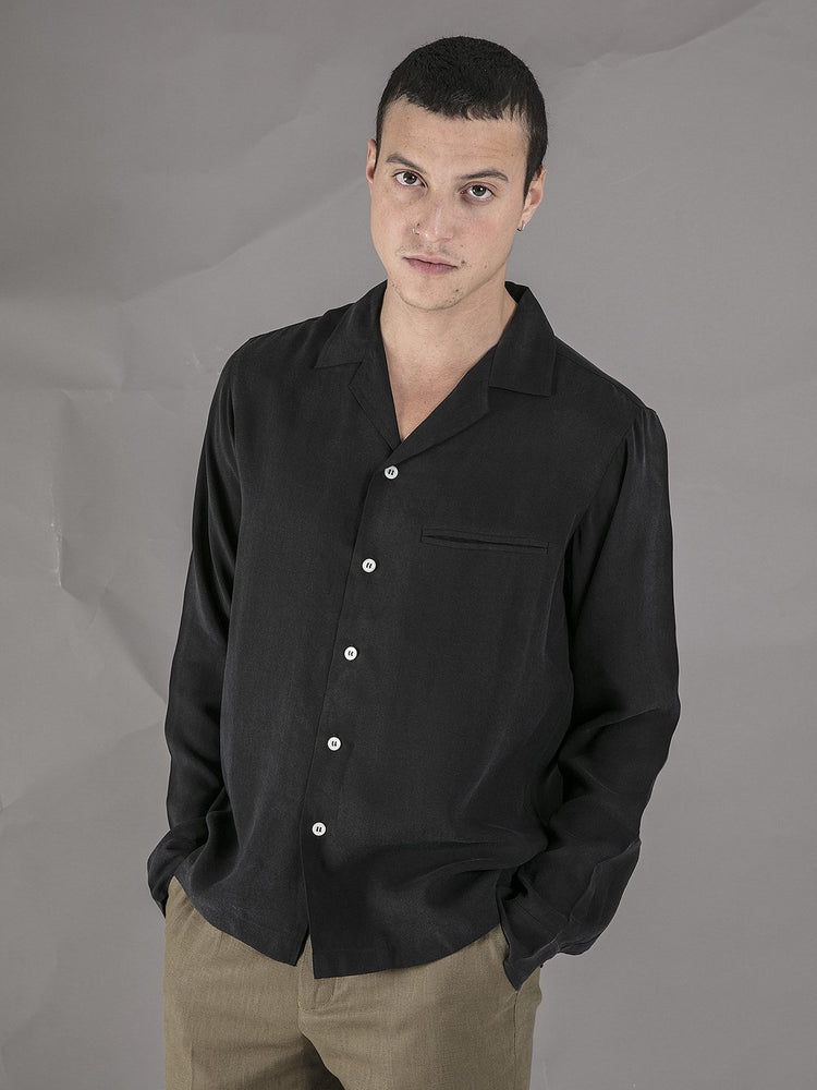 Long Sleeve Camp Collar Shirt - Black - Basic Rights