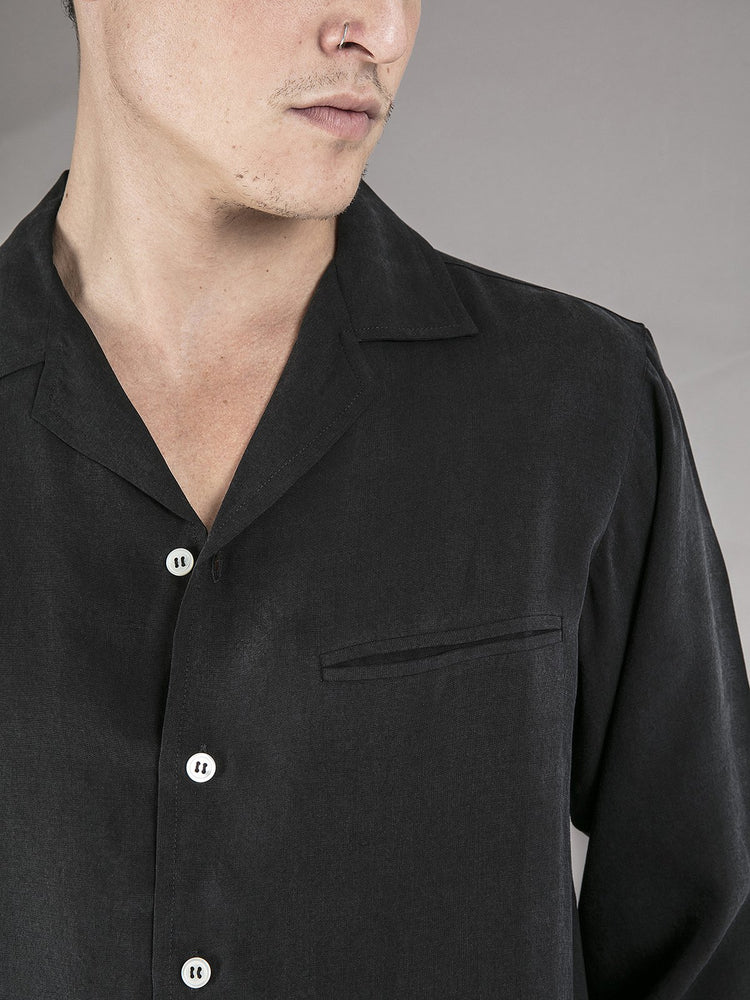 Long Sleeve Camp Collar Shirt - Black - Basic Rights