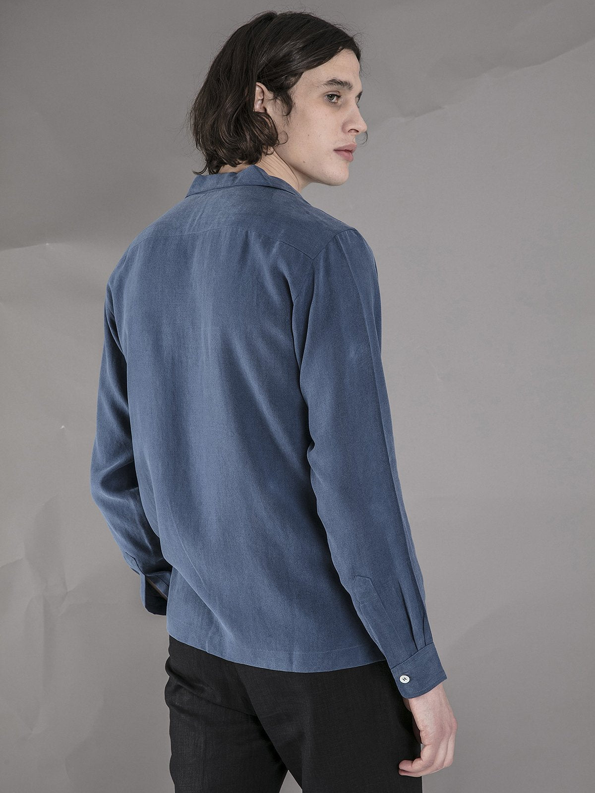 Long Sleeve Camp Collar Shirt - Blue - Basic Rights