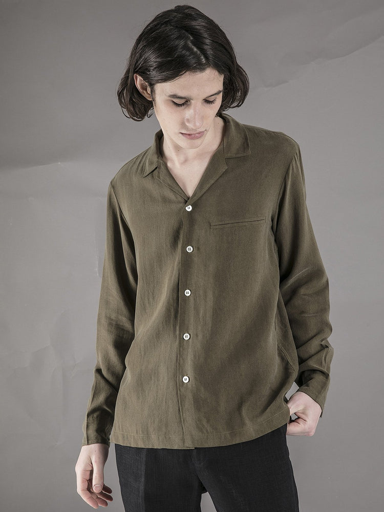 Long Sleeve Camp Collar Shirt - Army Green - Basic Rights