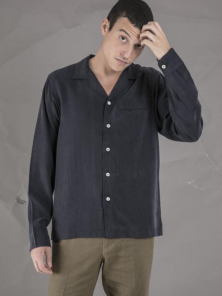 Long Sleeve Camp Collar Shirt - Dark Navy - Basic Rights