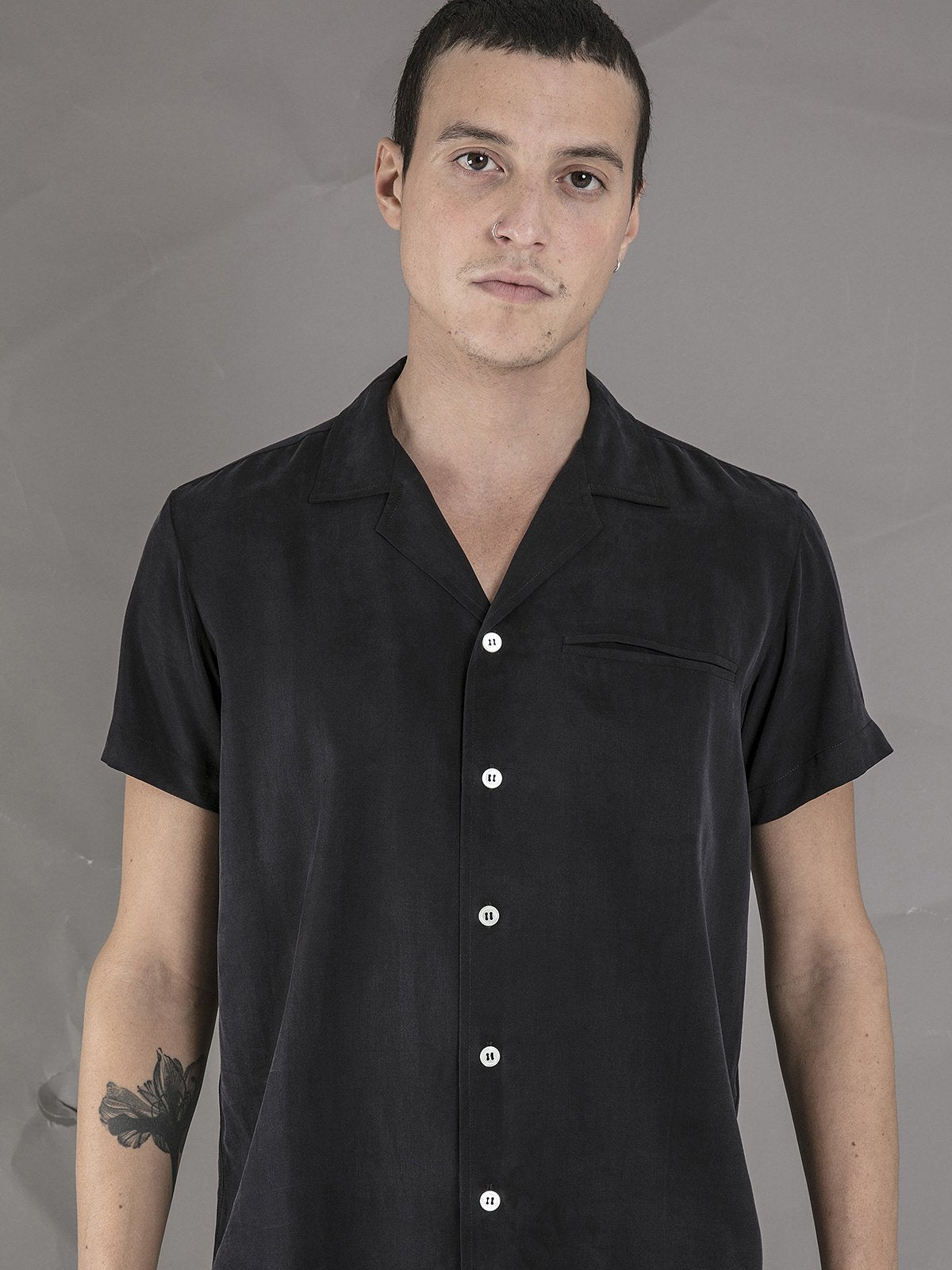 Short Sleeve Camp Collar Shirt - Black - Basic Rights