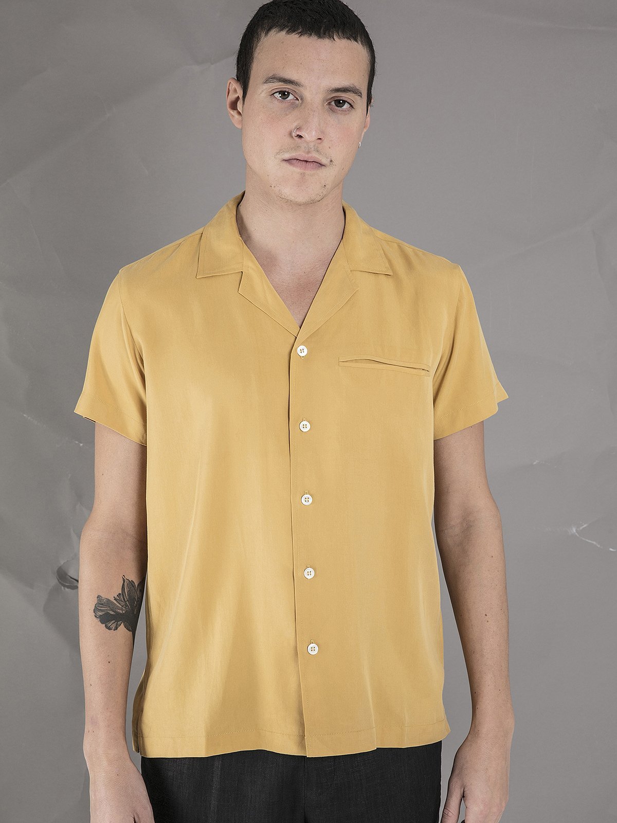 short sleeve mustard dress shirt BESPOKE - Mens Yellow Button Up Short Sleeve Dress Shirt - Modern Fit - 172120