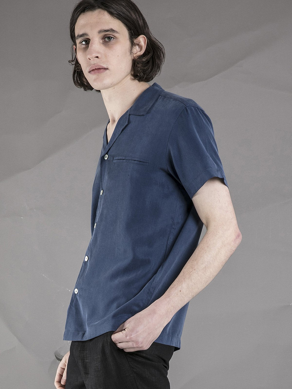 Short Sleeve Camp Collar Shirt - Blue - Basic Rights