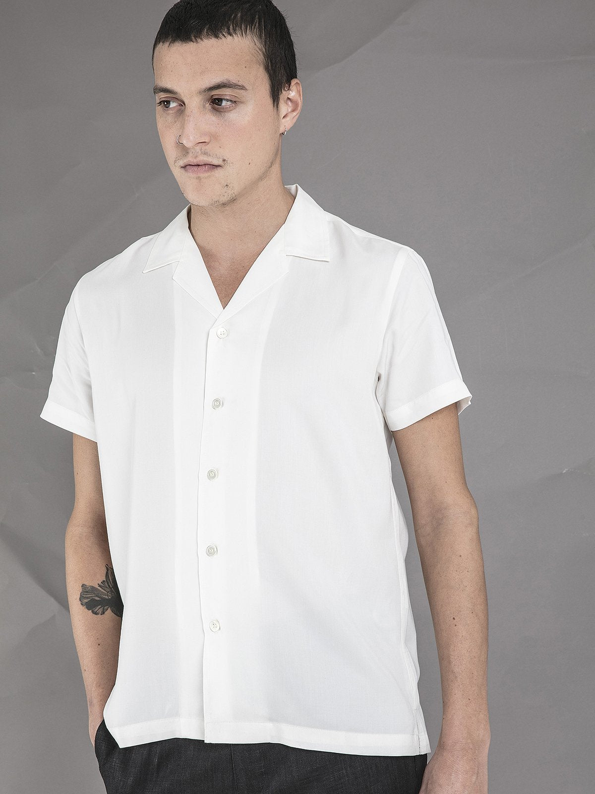 Short Sleeve Camp Collar Shirt - White - Basic Rights